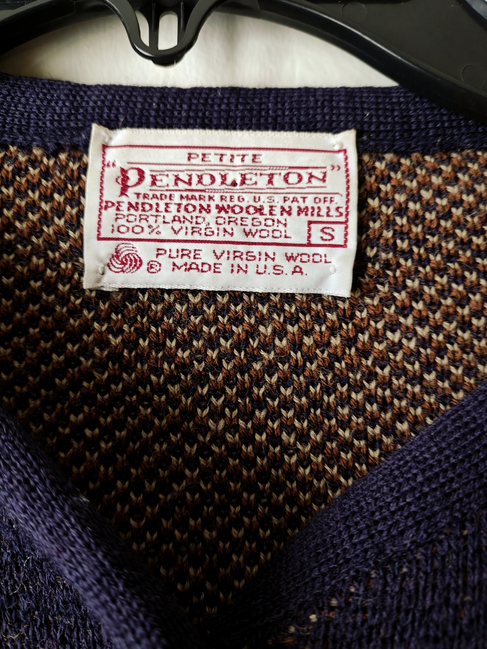 100% Pendleton Wool Brown and Navy Cardigan Sweater